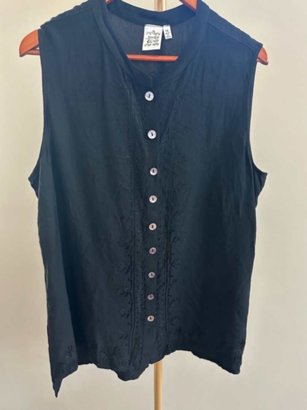 Parsley & Sage Lagenlook Black Button Front Tank Top 1X Plus Size